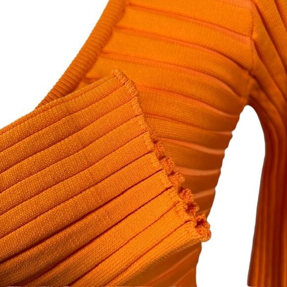 Tibi Tech Poly Ribbed Wrap Super Stretchy Sweater Orange Tie Knot Size Medium - Picture 4 of 14